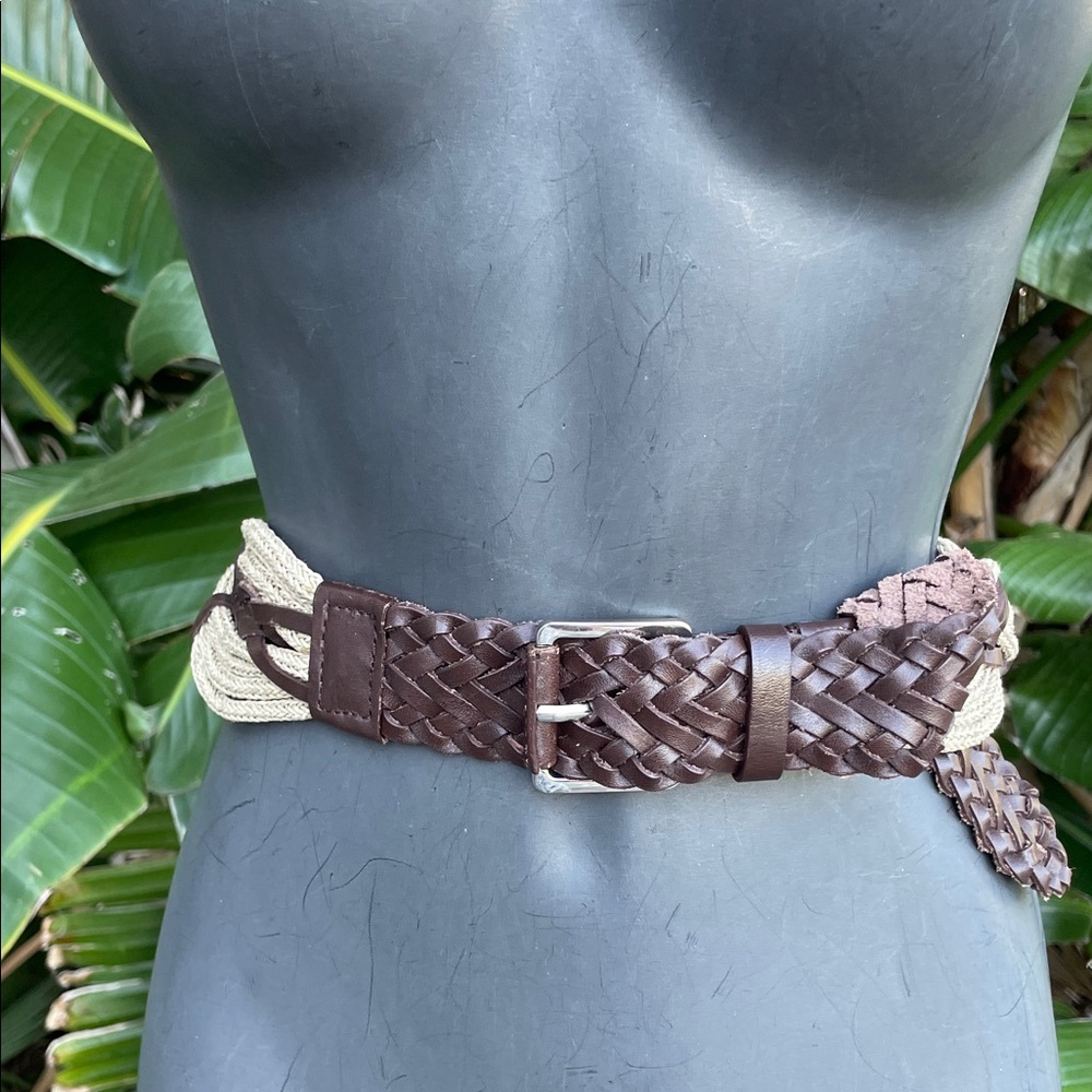 braided woven leather and rope belt